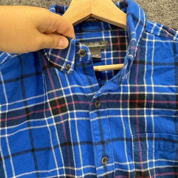 Eddie Bauer Shirt Men M Medium Blue Plaid Button Up Collared Long Sleeve Classic - Picture 7 of 8